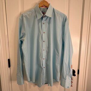 Robert Graham XL Blue Textured Dress Shirt Flip Cuff Statement Collar